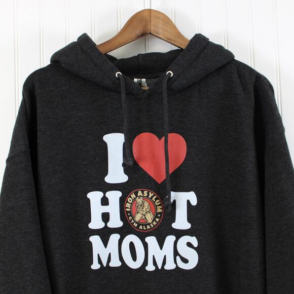 Iron Asylum Mens XL Alaska Gym Charcoal Gray Hoodie I Love Hot Moms Workout - Picture 4 of 11